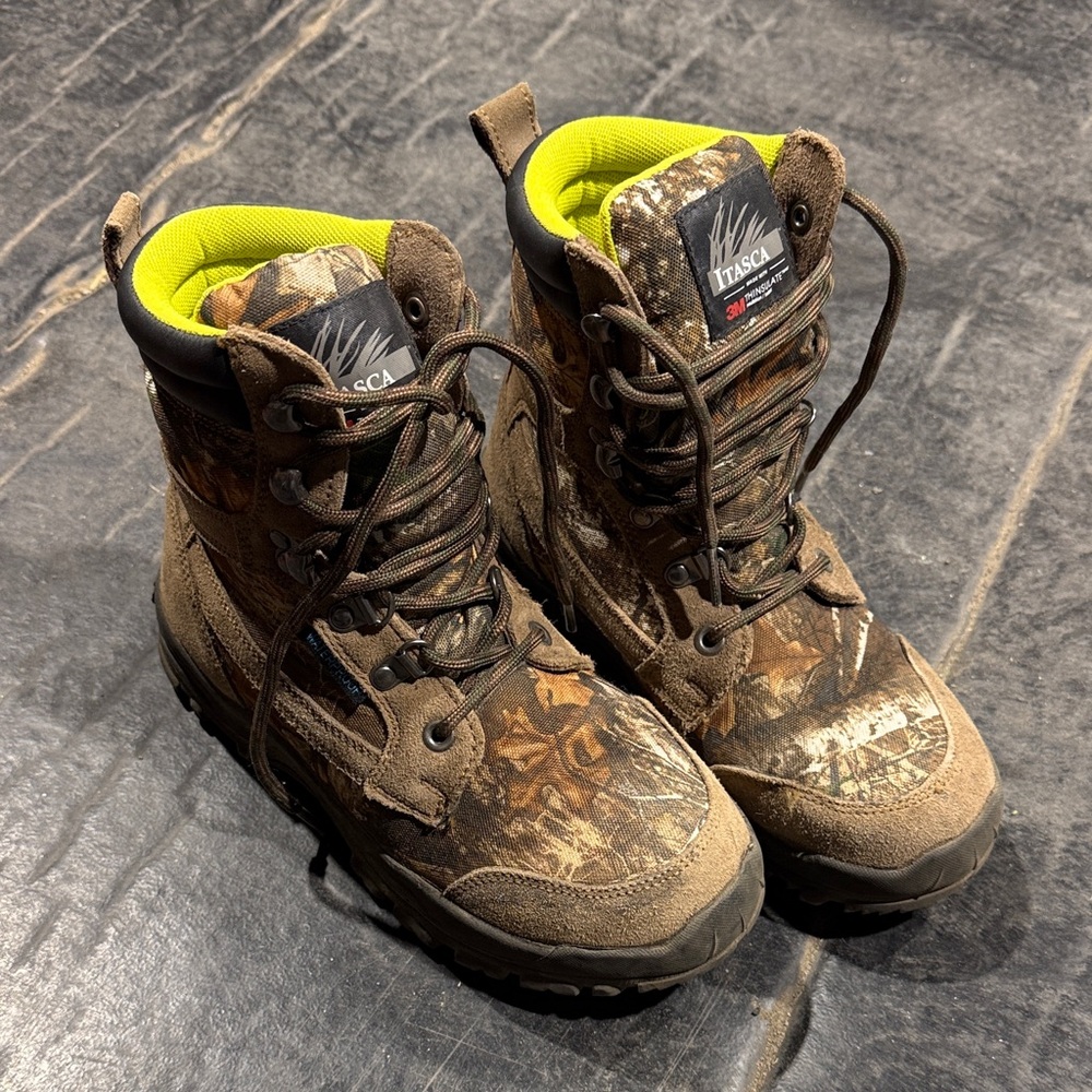 Itasca Kids Boots - Camo Brown and Green